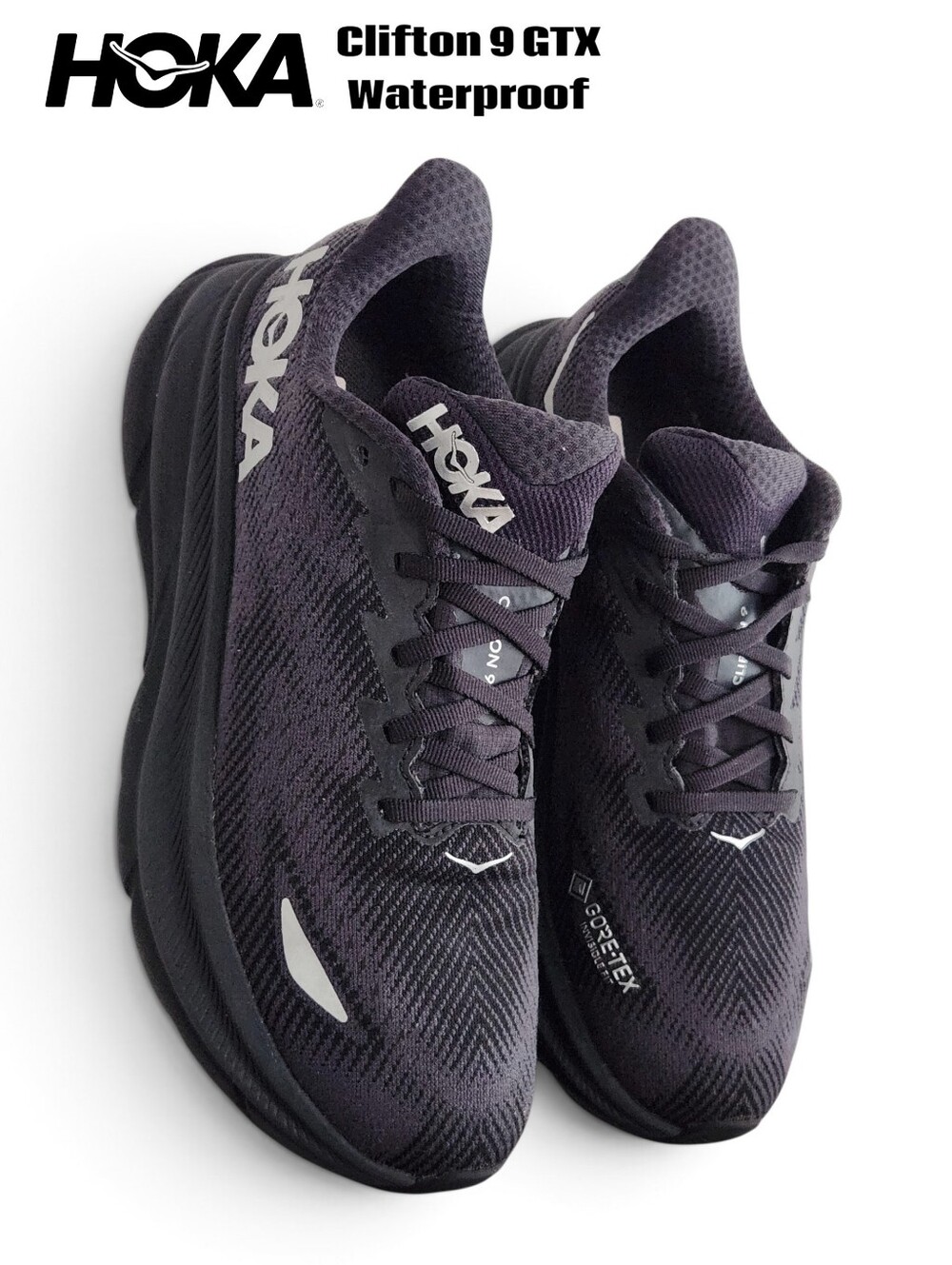 Hoka Clifton 9 GTX Mens Size 8 Black Running/Walking Waterproof Sneakers Shoes